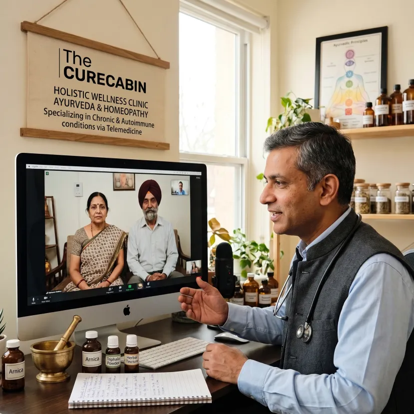 Doctor consulting patients online via telemedicine