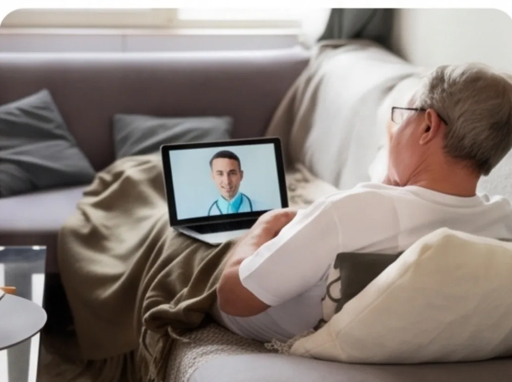 Patient on video call with doctor